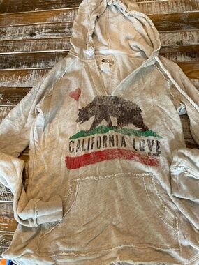 Billabong Beige Terry Cloth Hooded Jacket with White Trim